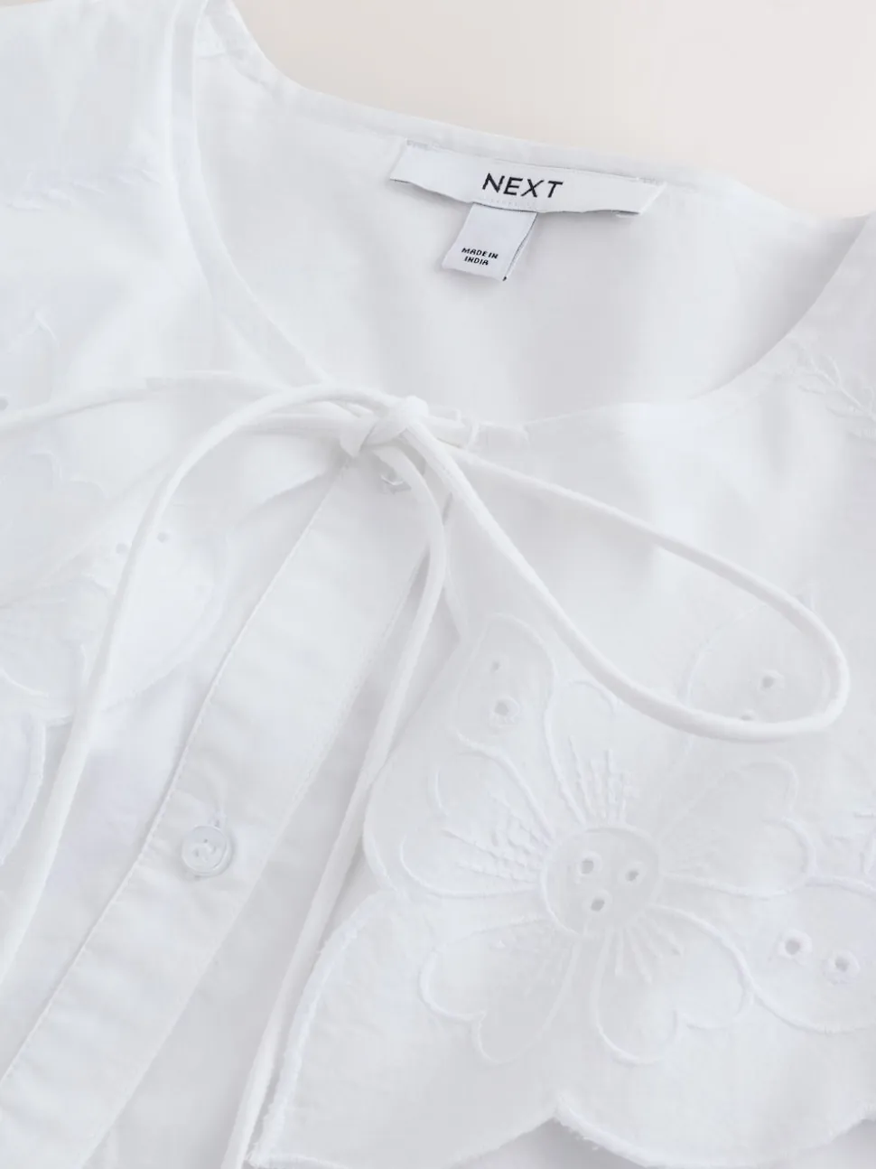 White Statement Collar Broderie Long Sleeve Blouse