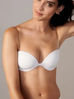 White Strapless A-E Clear Back Smoothing Strapless Bra