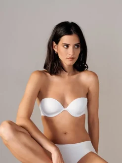 White Strapless A-E Clear Back Smoothing Strapless Bra