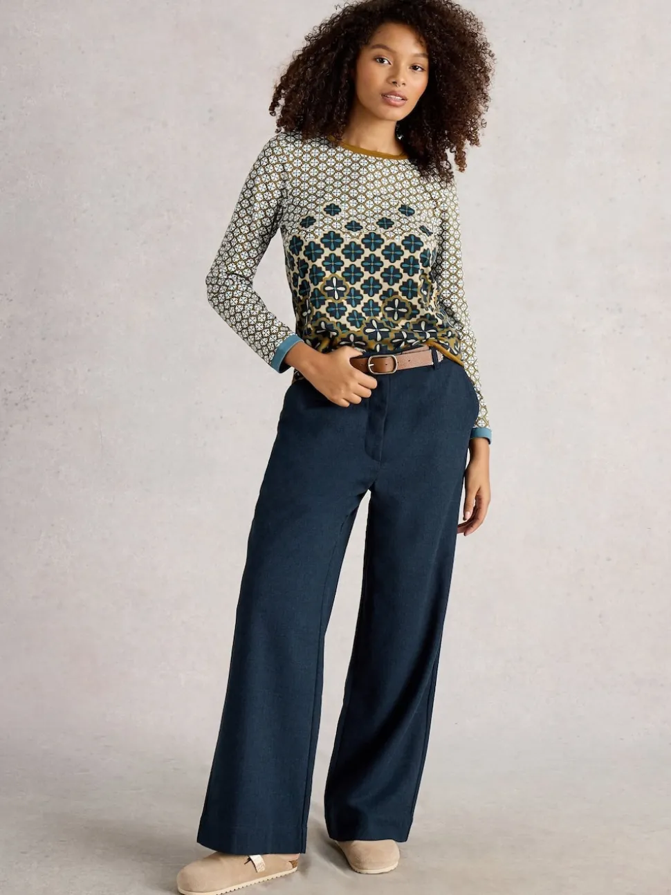 White Stuff Blue Belle Tweedy Wide Leg Trousers