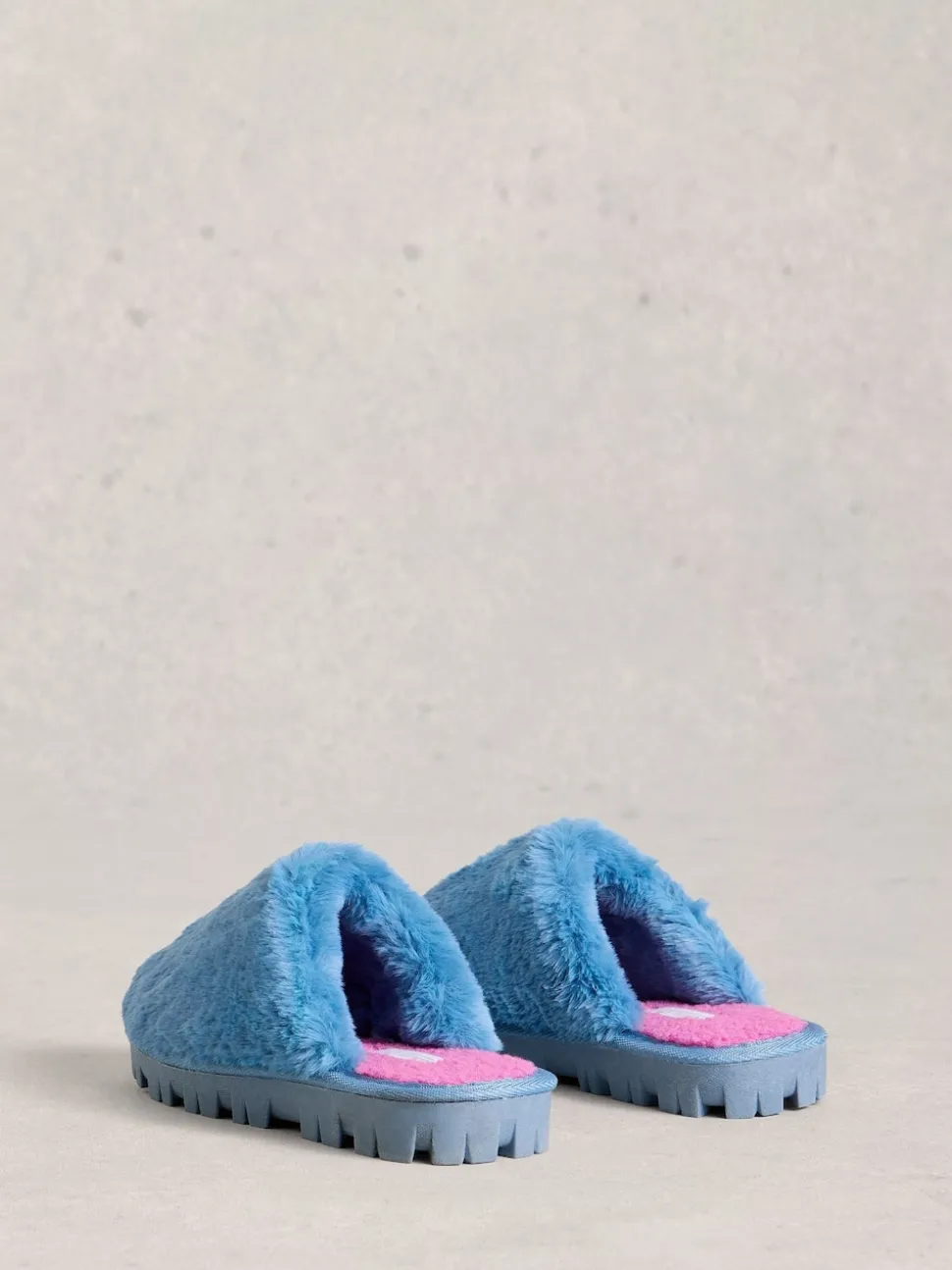 White Stuff Blue Faux Fur Mule Slippers
