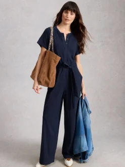 White Stuff Blue Sandy Jersey Jumpsuit