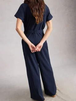 White Stuff Blue Sandy Jersey Jumpsuit