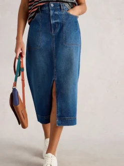 White Stuff Blue Tia Denim Midi Skirt