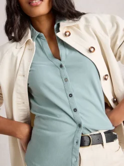 White Stuff Green 100% Cotton Mix Jersey Annie Shirt