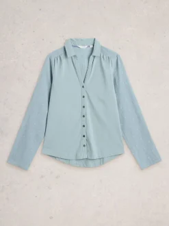 White Stuff Green 100% Cotton Mix Jersey Annie Shirt