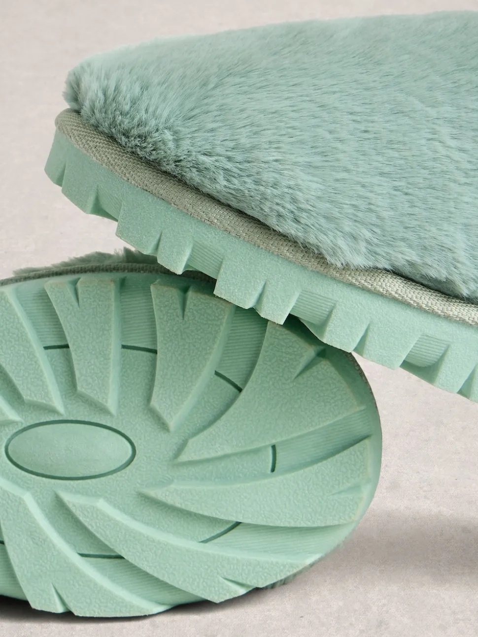 White Stuff Green Faux Fur Mule Slippers