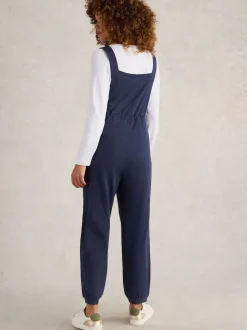 White Stuff Navy Blue 100% Cotton Jersey Daphne Dungarees