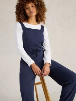 White Stuff Navy Blue 100% Cotton Jersey Daphne Dungarees