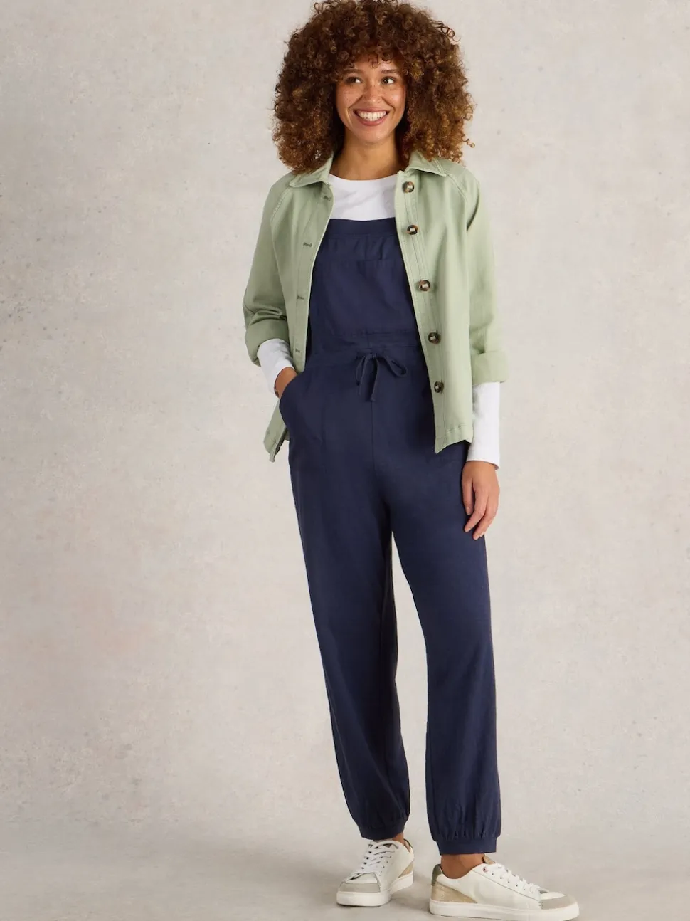 White Stuff Navy Blue 100% Cotton Jersey Daphne Dungarees