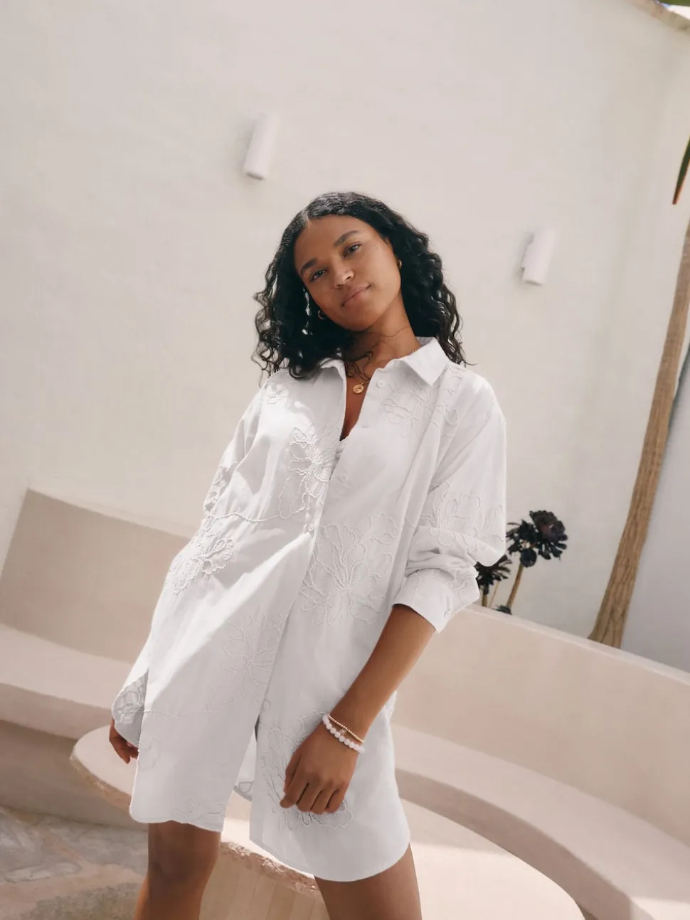 White Textured Cornelli Cover-Up Shirt