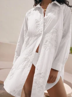 White Textured Cornelli Cover-Up Shirt