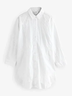 White Textured Cornelli Cover-Up Shirt