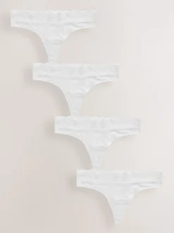 White Thong Cotton Lace Knickers 4 Pack