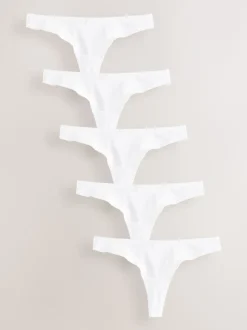 White Thong Cotton Rich Knickers 5 Pack
