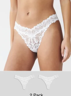 White Thong Ultimate Comfort Lace Knickers 2 Pack