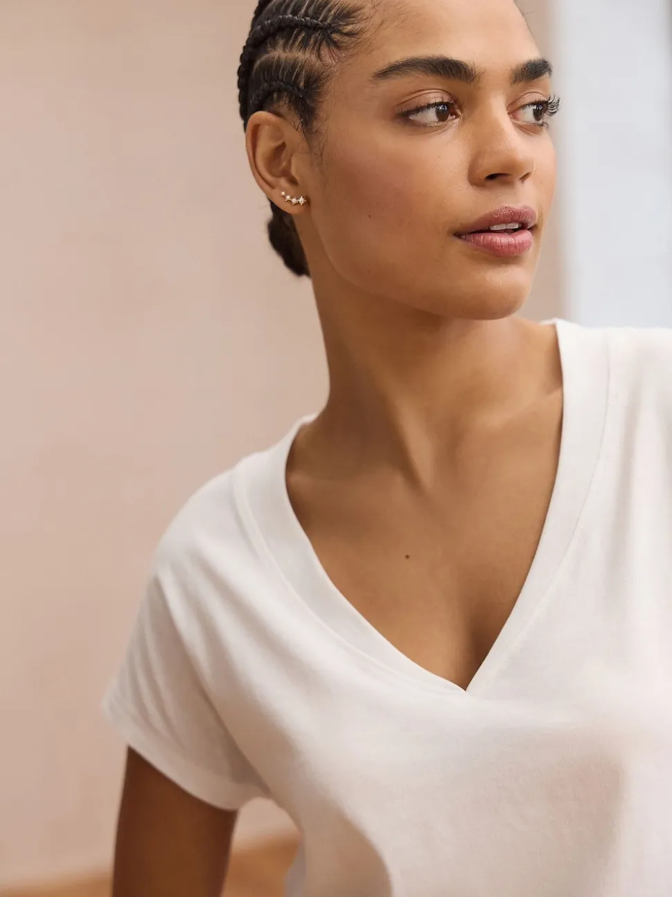 White V-Neck Cap Sleeve T-Shirt