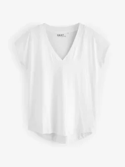 White V-Neck Cap Sleeve T-Shirt