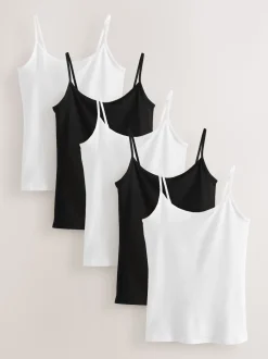 White/Black Thin Strap Vests 5 Pack