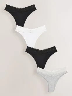 White/Black/Grey Extra High Leg Cotton Lace Knickers 4 Pack
