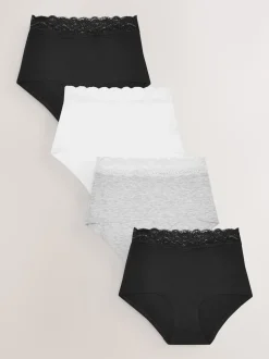 White/Black/Grey Full Brief Cotton Lace Knickers 4 Pack