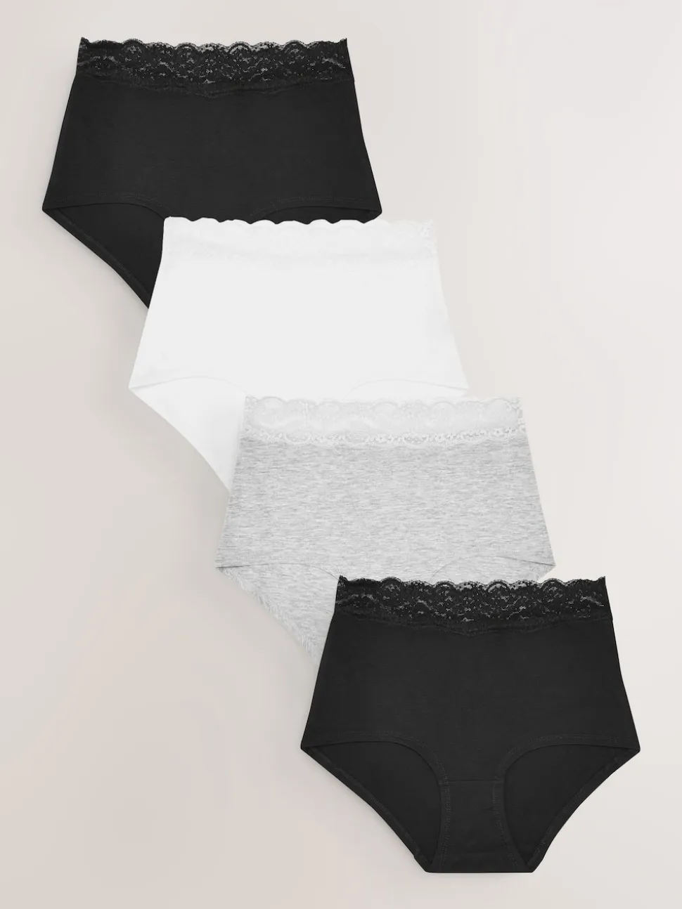 White/Black/Grey Full Brief Cotton Lace Knickers 4 Pack