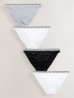 White/Black/Grey High Leg Cotton Logo Knickers 4 Pack