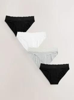 White/Black/Grey High Leg Cotton Lace Knickers 4 Pack