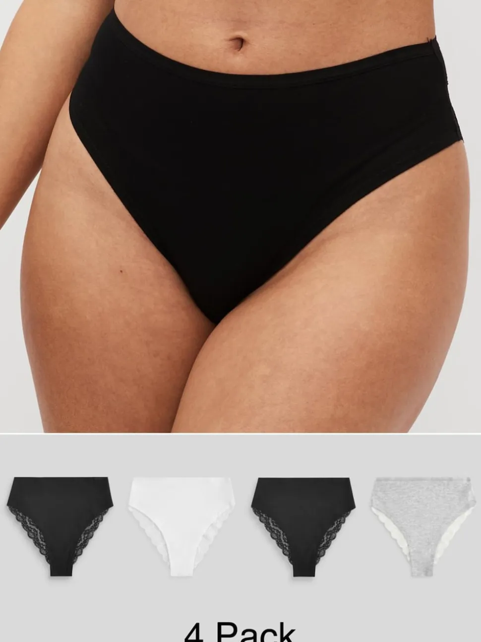 White/Black/Grey High Rise High Leg Cotton Lace Knickers 4 Pack