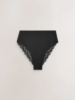 White/Black/Grey High Rise High Leg Cotton Lace Knickers 4 Pack