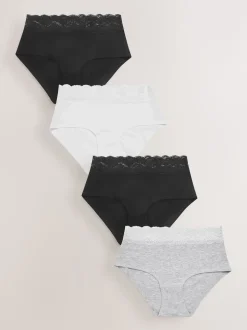 White/Black/Grey Midi Cotton Lace Knickers 4 Pack