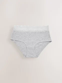 White/Black/Grey Midi Cotton Lace Knickers 4 Pack