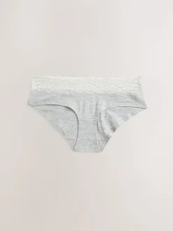 White/Black/Grey Short Cotton Lace Knickers 4 Pack