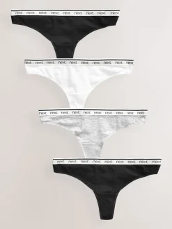 White/Black/Grey Thong Cotton Logo Knickers 4 Pack