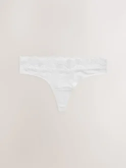 White/Black/Grey Thong Cotton Lace Knickers 4 Pack