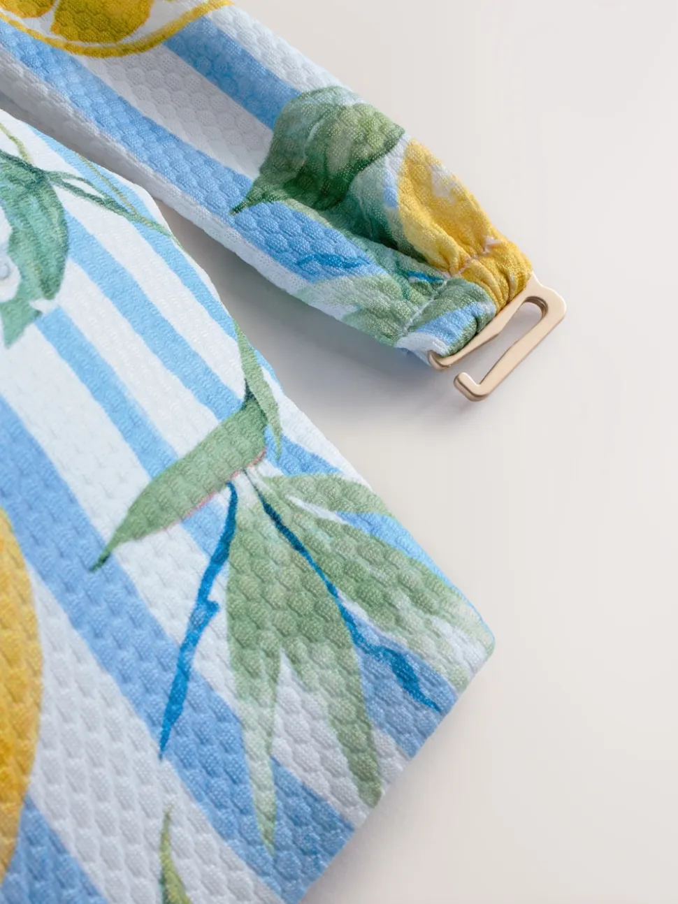 White/Blue Pique Stripe Lemon Print Wired Bandeau Bikini Top