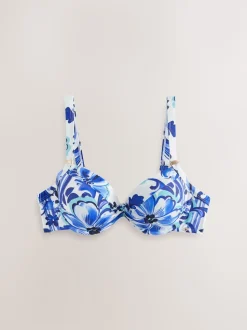 White/Blue Porcelain Shaping Padded Wired Bikini Top