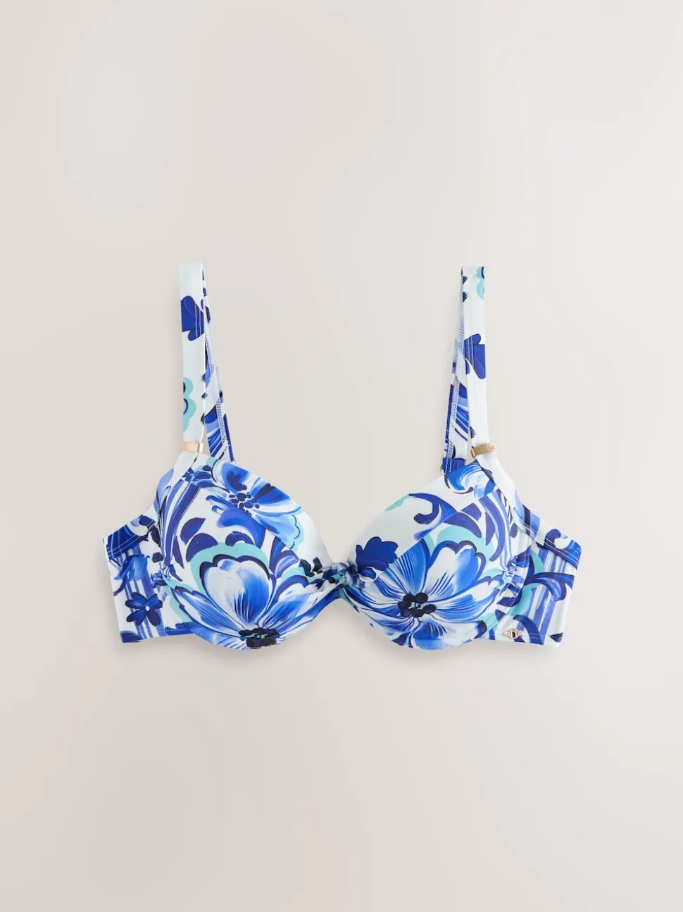 White/Blue Porcelain Shaping Padded Wired Bikini Top