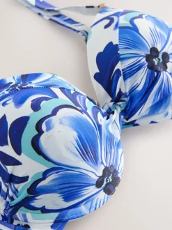 White/Blue Porcelain Shaping Padded Wired Bikini Top