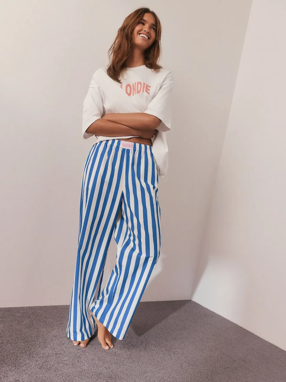 White/Blue Stripe Blondie Short Sleeve Pyjamas