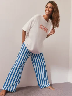 White/Blue Stripe Blondie Short Sleeve Pyjamas