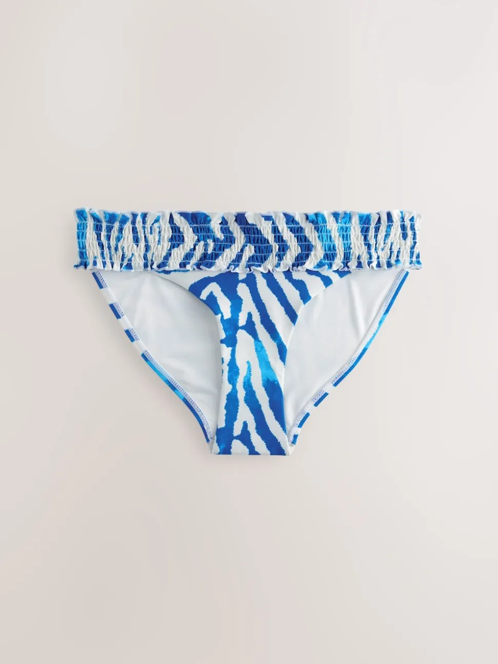 White/Blue Zebra Shirred High Leg Bikini Bottoms