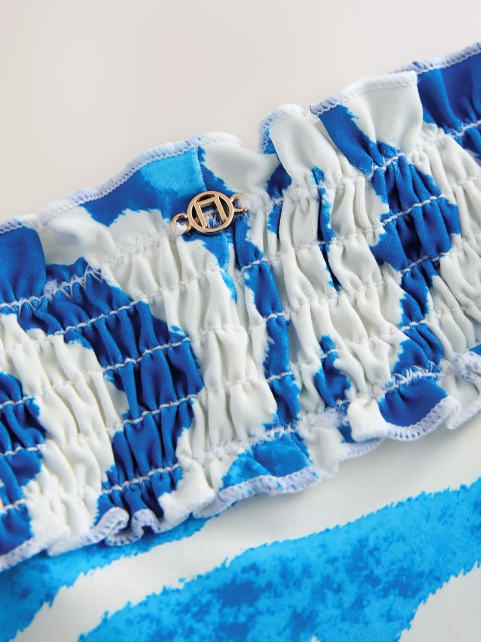 White/Blue Zebra Shirred High Leg Bikini Bottoms