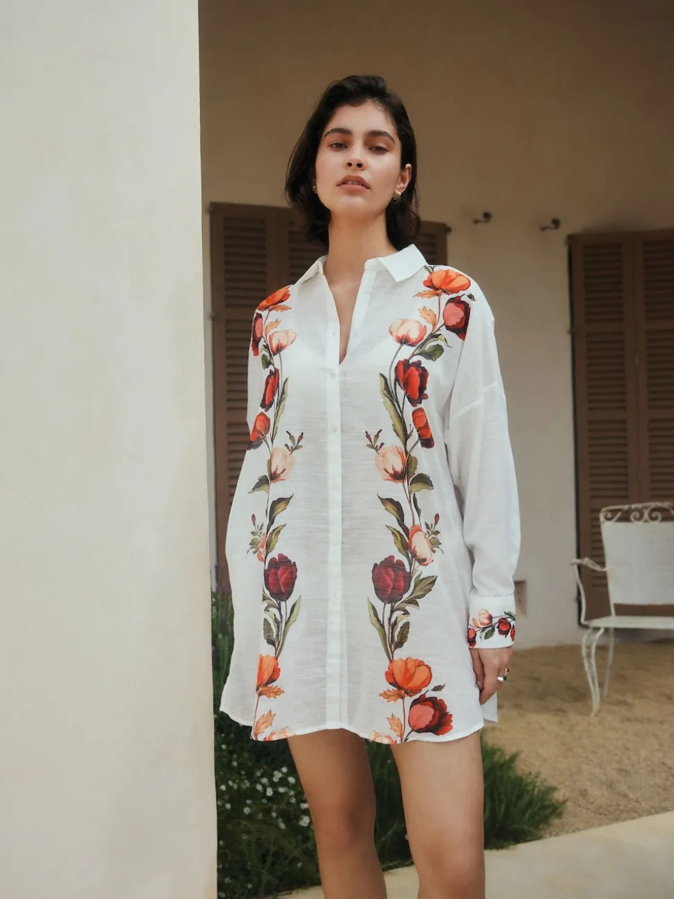 White/Green Beach Cover-Up Shirt