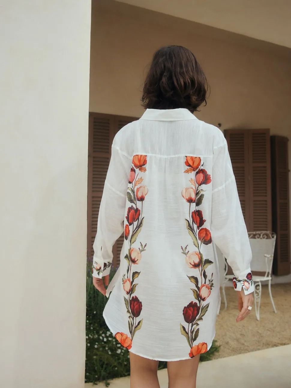 White/Green Beach Cover-Up Shirt
