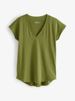 White/Grey/Khaki/Rust/Brown V-Neck Cap Sleeve 100% Cotton T-Shirts 5 Pack