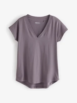 White/Grey/Khaki/Rust/Brown V-Neck Cap Sleeve 100% Cotton T-Shirts 5 Pack