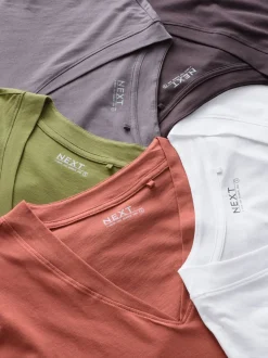 White/Grey/Khaki/Rust/Brown V-Neck Cap Sleeve 100% Cotton T-Shirts 5 Pack