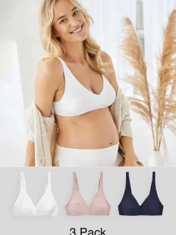 White/Navy Blue/Pink Non Pad Non Wire Cotton Blend Ultimate Comfort Bras 3 Pack