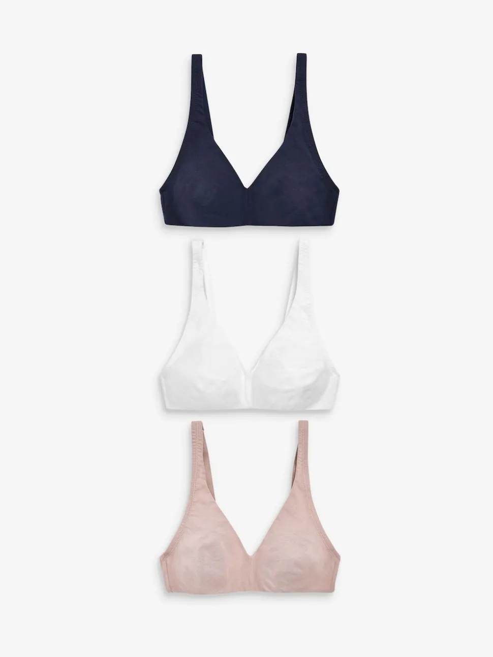 White/Navy Blue/Pink Non Pad Non Wire Cotton Blend Ultimate Comfort Bras 3 Pack